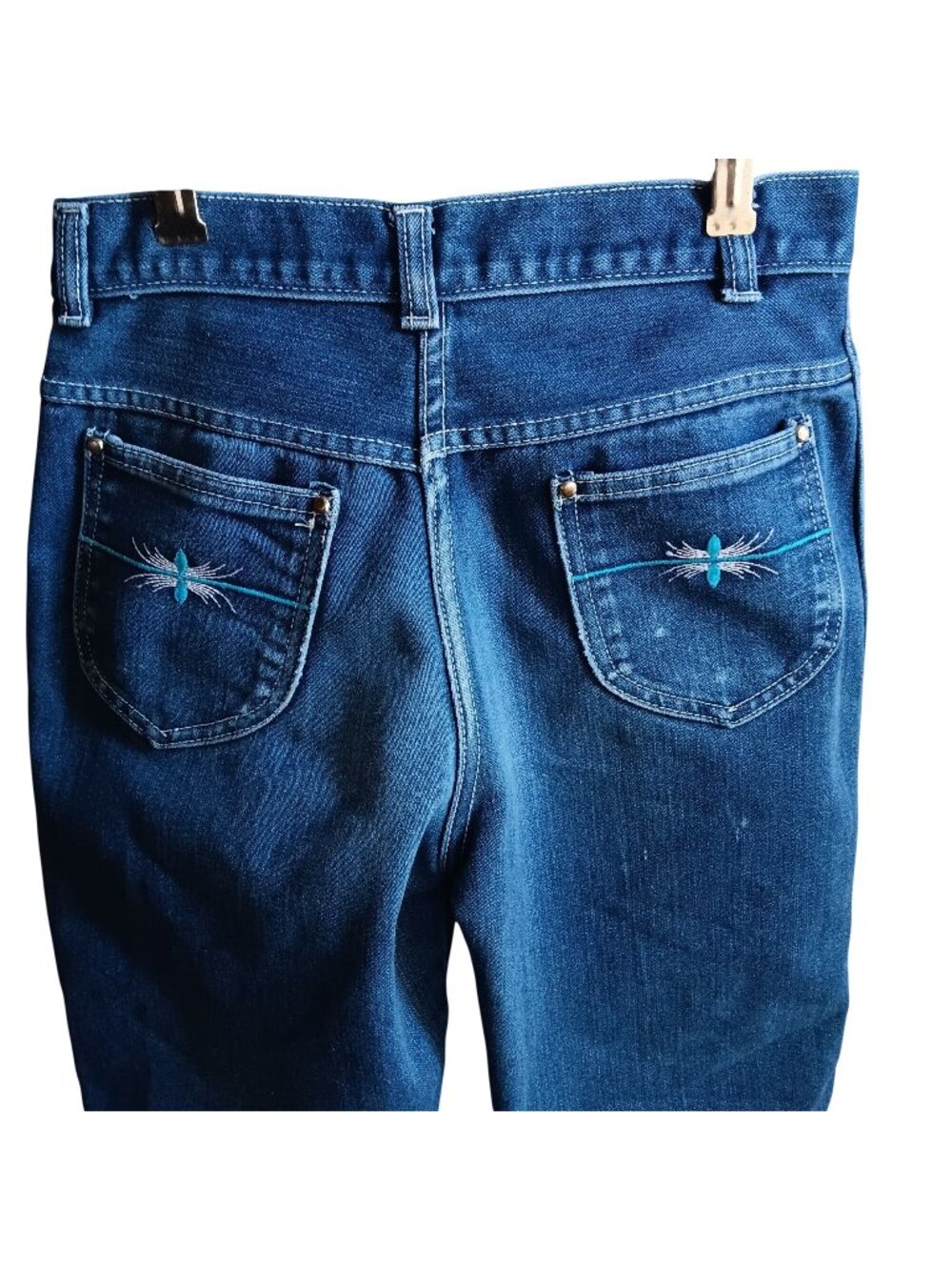 Girls Jeans 14 26x26 Vintage 1980's DISCO POCKET RAYON DENIM STRAIGHT FASHION
